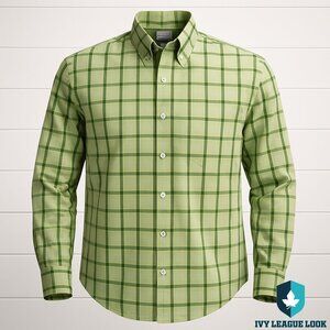 Brooks Brothers Green Plaid Slim Fit Non-Iron Shirt Mens M Classic Ivy Style